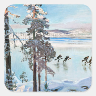 Akseli Gallen-Kallela - Skaters nabij Kalela Shore Vierkante Sticker