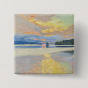 Akseli Gallen-Kallela - Sunset over het Ruovesi-me Vierkante Button 5,1 Cm