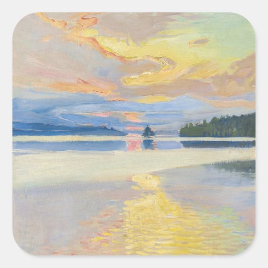 Akseli Gallen-Kallela - Sunset over het Ruovesi-me Vierkante Sticker (Voorkant)