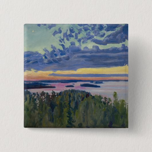 Akseli Gallen-Kallela - Uitzicht over een meer bij Vierkante Button 5,1 Cm (Voorkant)