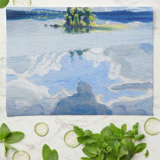 Akseli Gallen-Kallela - Wolken boven een meer Theedoek (Gevouwen)