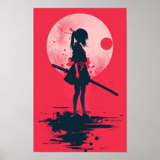 Akure Girl Samurai Schattige Japans Wall Art Poste Poster (Voorkant)