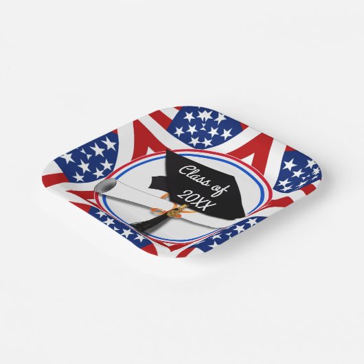Al Amerikaans Afstudeerder - Rood wit en blauw op Papieren Bordje (Gebogen)
