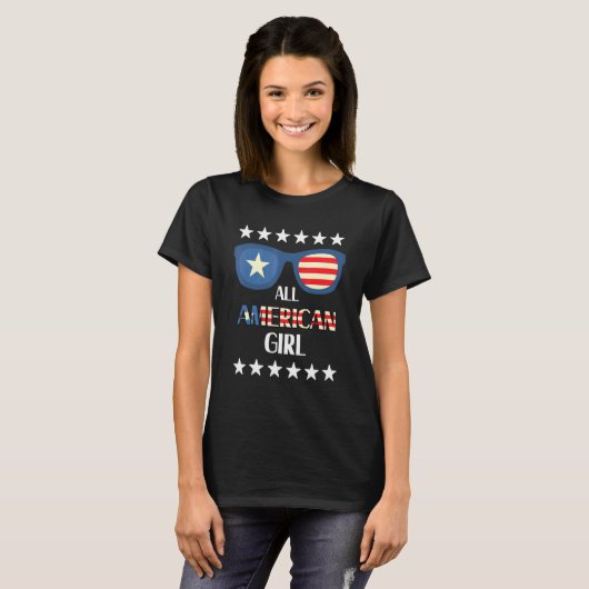 Al-Amerikaans meisje van 4 juli Zonnebrillen famil T-shirt (Voorkant volledig)
