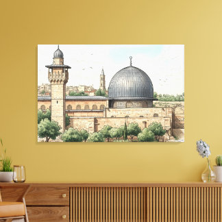 Al-Aqsa-moskee watercolor kunstprint Canvas Afdruk