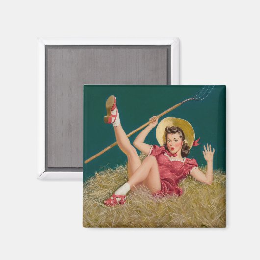 Al Buell  Farming Boerderij Pin Up Meisje Magneet (Voorkant / Achterkant)