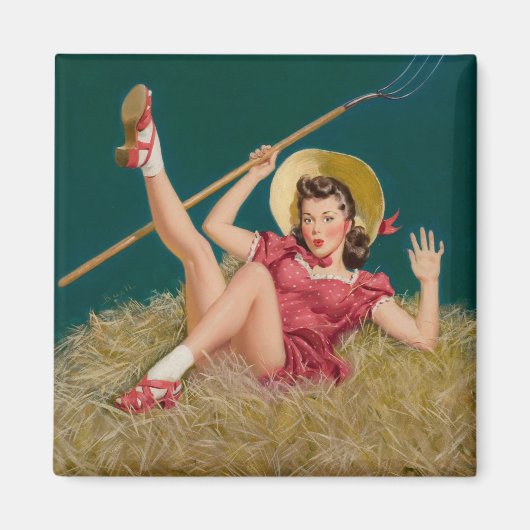 Al Buell  Farming Boerderij Pin Up Meisje Magneet (Voorkant)