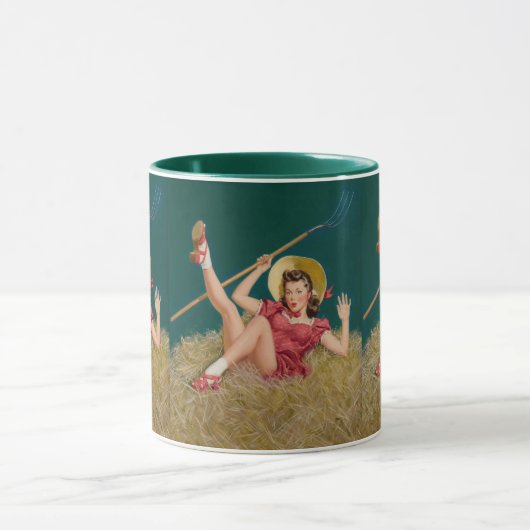 Al Buell Farming Boerderij Pin Up Meisje Mok (Midden)