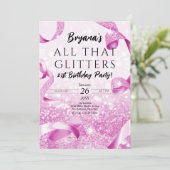 Al dat glitters roze Sparkle verjaardagsfeestje Kaart (Staand voorkant)