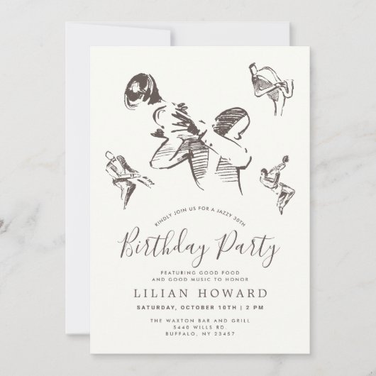 Al dat Jazz-Thémde Birthday Party Mahogany Kaart (Voorkant)