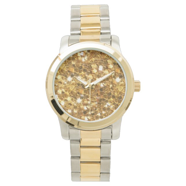 Al die glitters, gouden glitter-blik horloge (Voorkant)