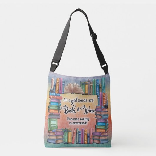 Al een meisje heeft boeken & wijn nodig crossbody tas (Voorkant)
