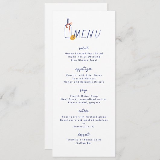 Al Fresco Wijn Lemon Blauw Wit Diner Menu (Voorkant / Achterkant)