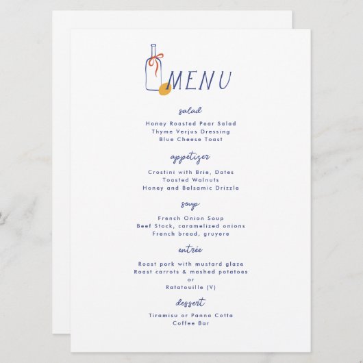 Al Fresco Wijn Lemon Blauw Wit Diner Menu Kaart (Voorkant / Achterkant)