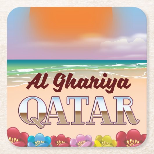 Al Ghariya Qatar strand poster Kartonnen Onderzetters (Voorkant)