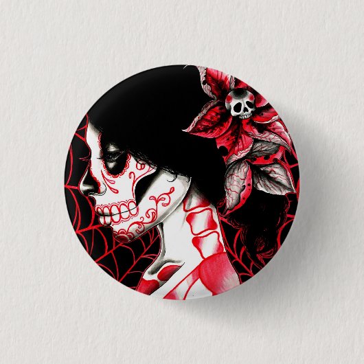 Al Gone Dead Sugar Skull Girl Ronde Button 3,2 Cm (Voorkant)