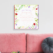 Al Hamichya Hebrew-tekst met modern Floral Lijst Canvas Afdruk (Insitu (Woonkamer))
