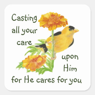 Al je zorg aan hem besteden 1 Peter 5:7 Vierkante Sticker