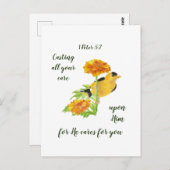 Al je zorg op hem richten 1 Peter 5:7 Citaat Briefkaart (Voorkant / Achterkant)