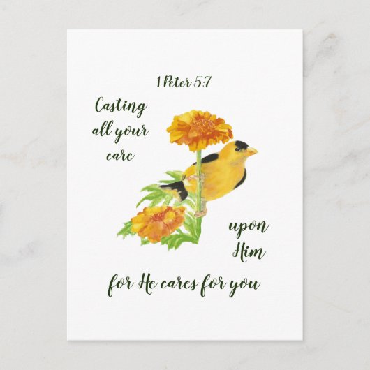 Al je zorg op hem richten 1 Peter 5:7 Citaat Briefkaart (Voorkant)