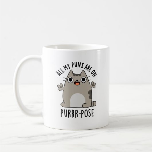 Al mijn puns zijn op Gesponnen-pose Funny Cat Pun Koffiemok (Links)