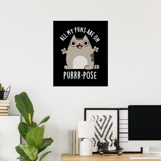 Al mijn puns zijn op Gesponnen-pose Funny Cat Pun  Poster (Thuiskantoor)