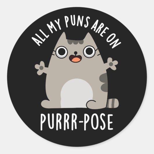 Al mijn puns zijn op Gesponnen-pose Funny Cat Pun Ronde Sticker (Voorkant)