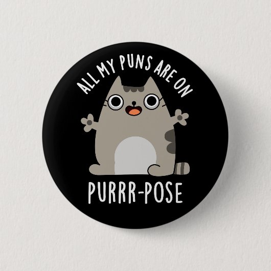Al mijn puns zijn op paardepootkat, donker bg. ronde button 5,7 cm (Voorkant)