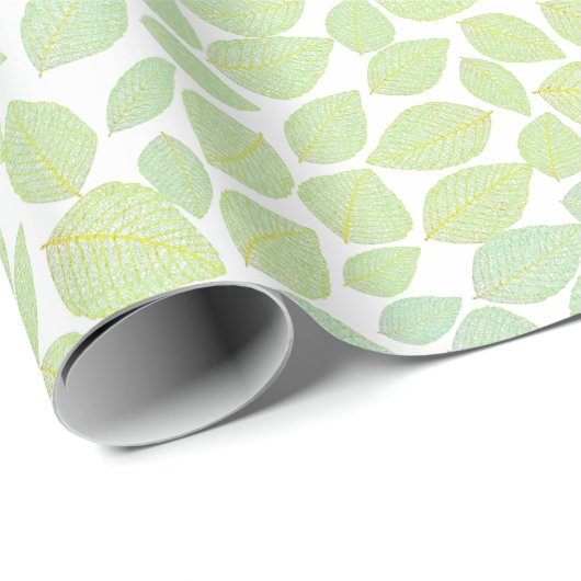 Al Occasion Green Leaf Pattern White Background Cadeaupapier (Rol Hoek)