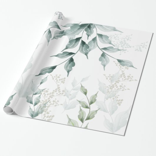 Al Occasion Wrapping Grayed Jade Green Botanical Cadeaupapier (Uitgerold)