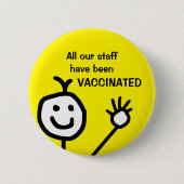 Al ons personeel vaccineren geel bedrijf ronde button 5,7 cm (Voorkant)