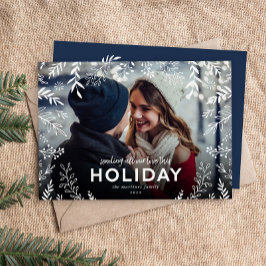 Al onze liefdesfoto met botanische overlay feestdagenkaart