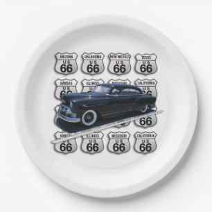 Al Route 66 Tekenen met een Zwarte Auto Papieren Bordje