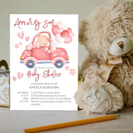 Al snel schattige roze teddybeer kleine chauffeur kaart