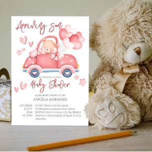 Al snel schattige roze teddybeer kleine chauffeur kaart