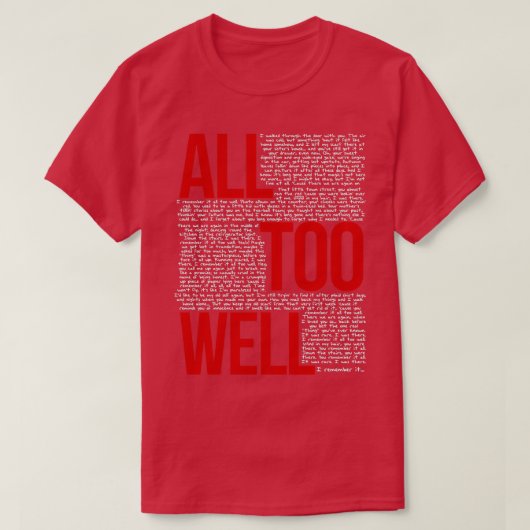 Al te goed (alle teksten) in zwart t-shirt (Design voorkant)