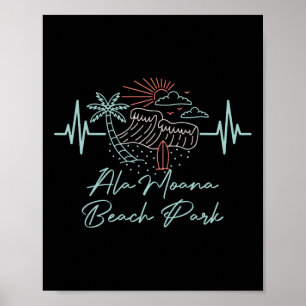 Ala Moana Beach Park Hawaï Hartenklop Surfboarder Poster