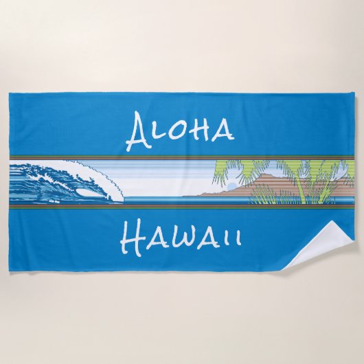 Ala Moana Diamond Head Hawaiian Surf Sign - Blauw Strandlaken (Voorkant)