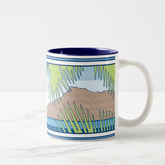 Ala Moana Diamond Head Hawaiian Surf Sign Tweekleurige Koffiemok (Rechts)