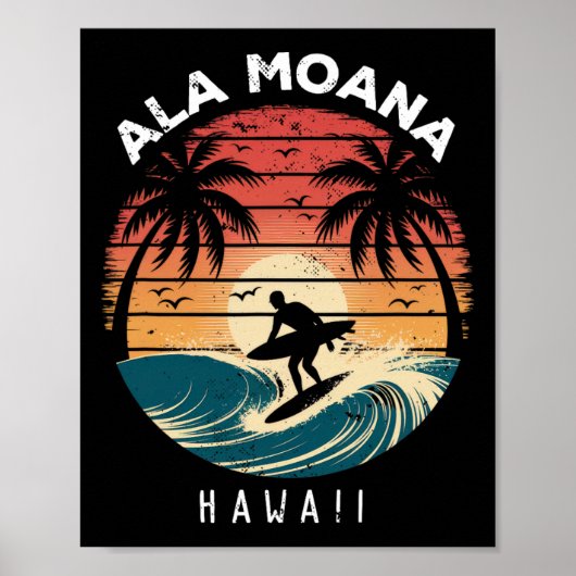 Ala Moana-strand Hawaï Surfplank Golven Strand Poster (Voorkant)