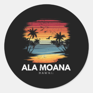Ala Moana-strand Hawaï Surfplank Surfen Vintage  Ronde Sticker