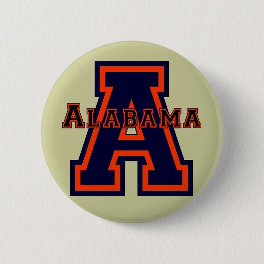 Alabama "A" Blue en Oranje Ronde Button 5,7 Cm (Voorkant)
