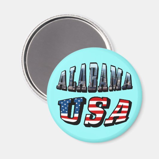 Alabama Afbeelding en Amerikaanse vlag Magneet (Voorkant / Achterkant)