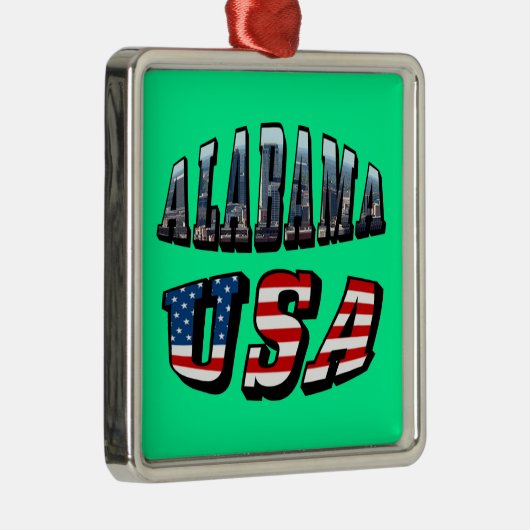 Alabama Afbeelding en Amerikaanse vlag Metalen Ornament (Rechts)