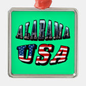 Alabama Afbeelding en Amerikaanse vlag Metalen Ornament (Voorkant)