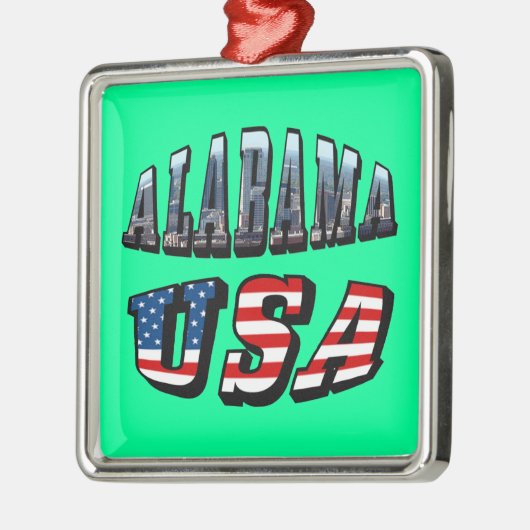 Alabama Afbeelding en Amerikaanse vlag Metalen Ornament (Links)