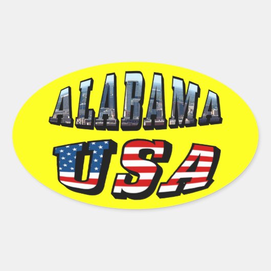Alabama Afbeelding en Amerikaanse vlag Ovale Sticker (Voorkant)
