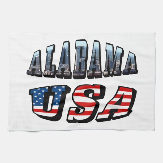 Alabama Afbeelding en Amerikaanse vlag Theedoek (Horizontaal)