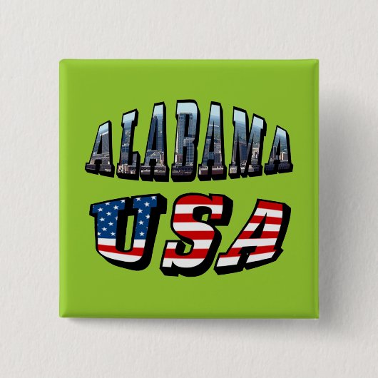 Alabama Afbeelding en Amerikaanse vlag Vierkante Button 5,1 Cm (Voorkant)