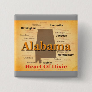 Alabama Aged Map Silhouette Vierkante Button 5,1 Cm
